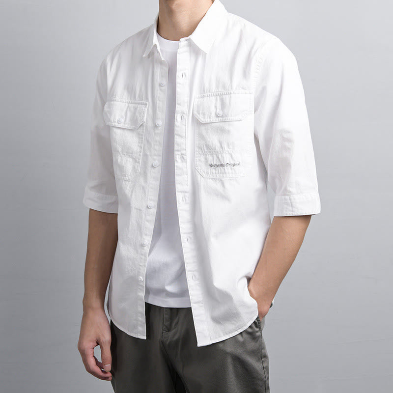 Buddha Stones Chemise d'été pour homme en coton à manches courtes, boutons et deux poches décoratives. - image 13