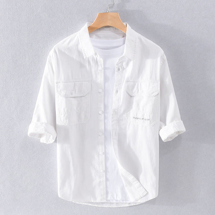 Buddha Stones Chemise d'été pour homme en coton à manches courtes, boutons et deux poches décoratives. - Blanc - US/UK/AU40, EU50 (3XL) - image 12