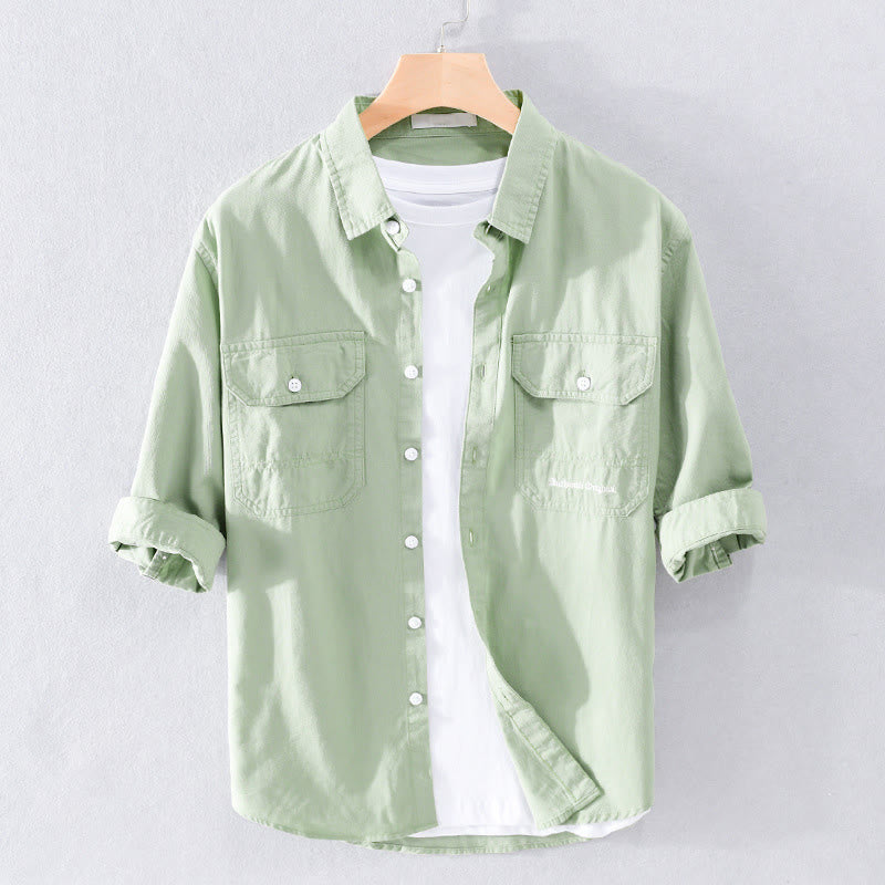 Buddha Stones Chemise d'été pour homme en coton à manches courtes, boutons et deux poches décoratives. - Vert pâle - US/UK/AU40, EU50 (3XL) - image 7