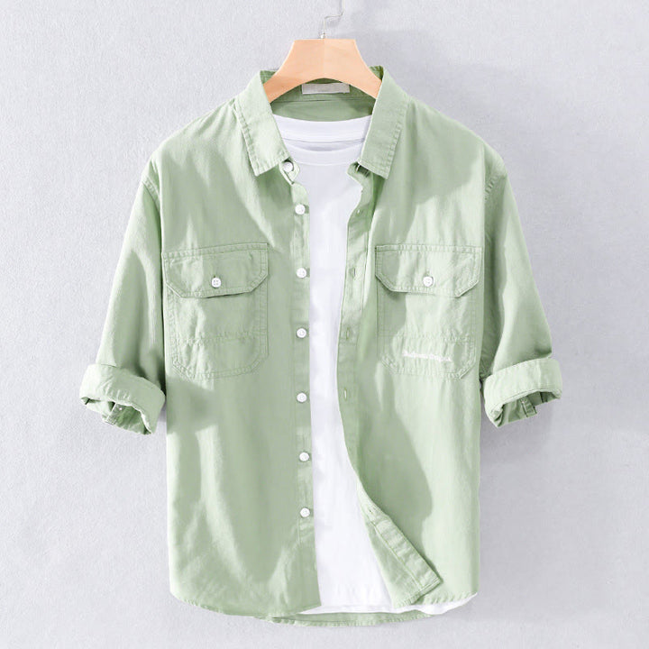 Buddha Stones Chemise d'été pour homme en coton à manches courtes, boutons et deux poches décoratives. - Vert pâle - US/UK/AU40, EU50 (3XL) - image 7