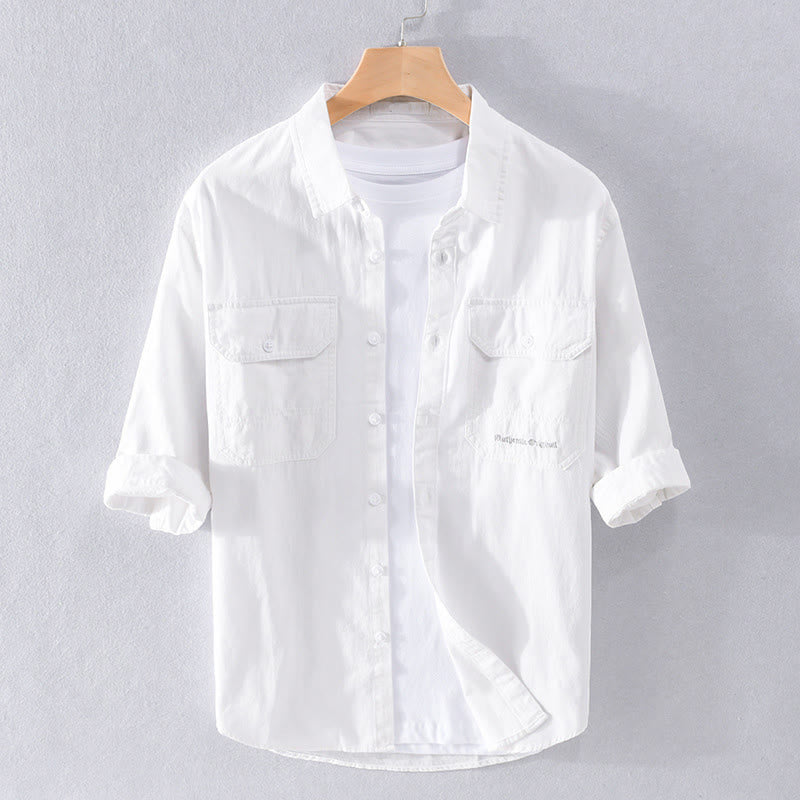 Buddha Stones Chemise d'été pour homme en coton à manches courtes, boutons et deux poches décoratives. - Blanc - US/UK/AU40, EU50 (3XL) - image 12