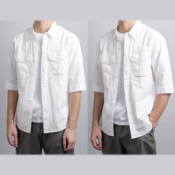 Buddha Stones Chemise d'été pour homme en coton à manches courtes, boutons et deux poches décoratives. - image 14