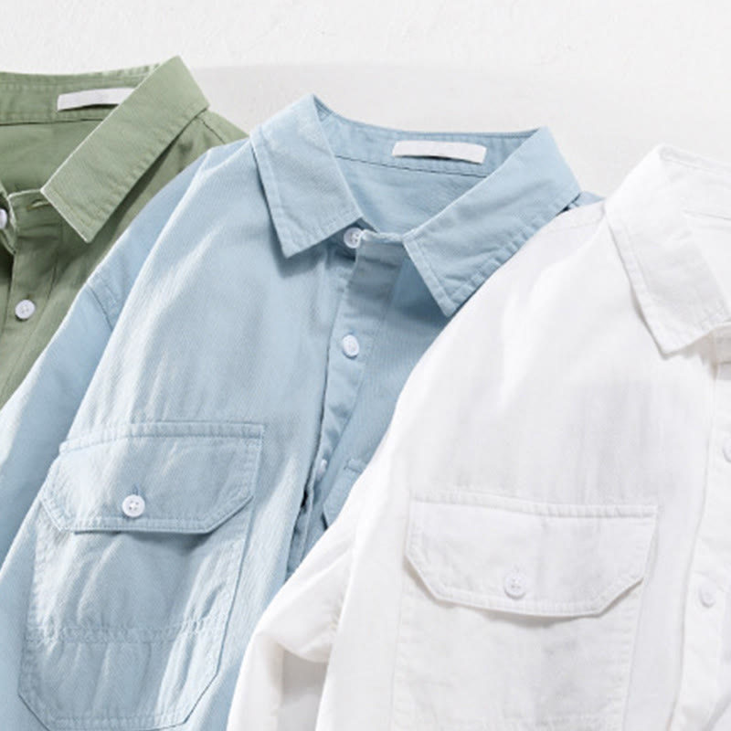 Buddha Stones Chemise d'été pour homme en coton à manches courtes, boutons et deux poches décoratives. - image 18