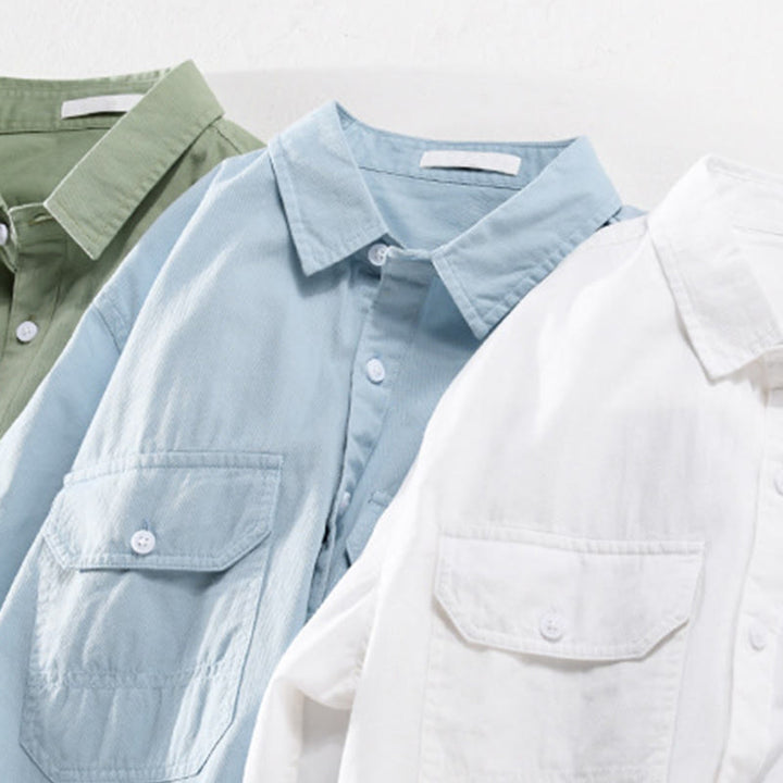 Buddha Stones Chemise d'été pour homme en coton à manches courtes, boutons et deux poches décoratives. - image 18