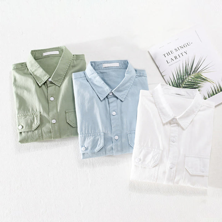 Buddha Stones Chemise d'été pour homme en coton à manches courtes, boutons et deux poches décoratives. - image 15