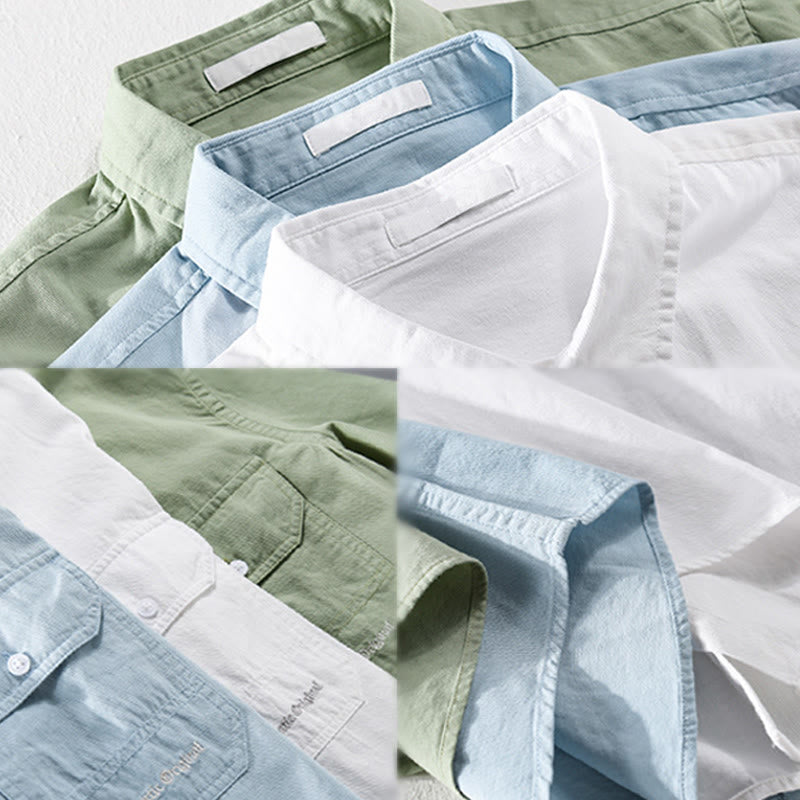 Buddha Stones Chemise d'été pour homme en coton à manches courtes, boutons et deux poches décoratives. - image 20