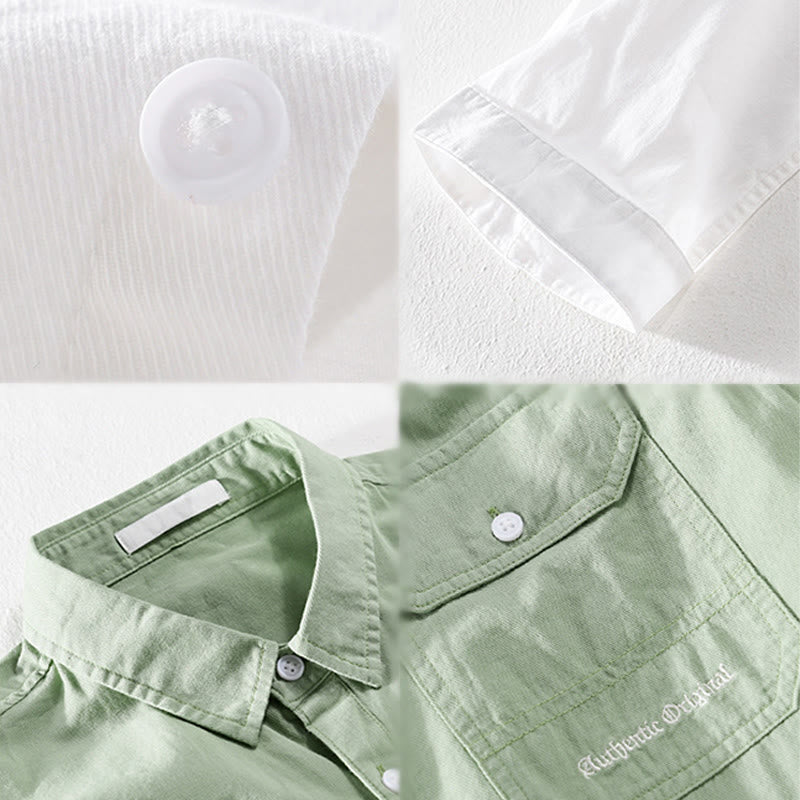 Buddha Stones Chemise d'été pour homme en coton à manches courtes, boutons et deux poches décoratives. - image 21