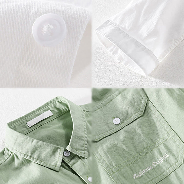 Buddha Stones Chemise d'été pour homme en coton à manches courtes, boutons et deux poches décoratives. - image 21