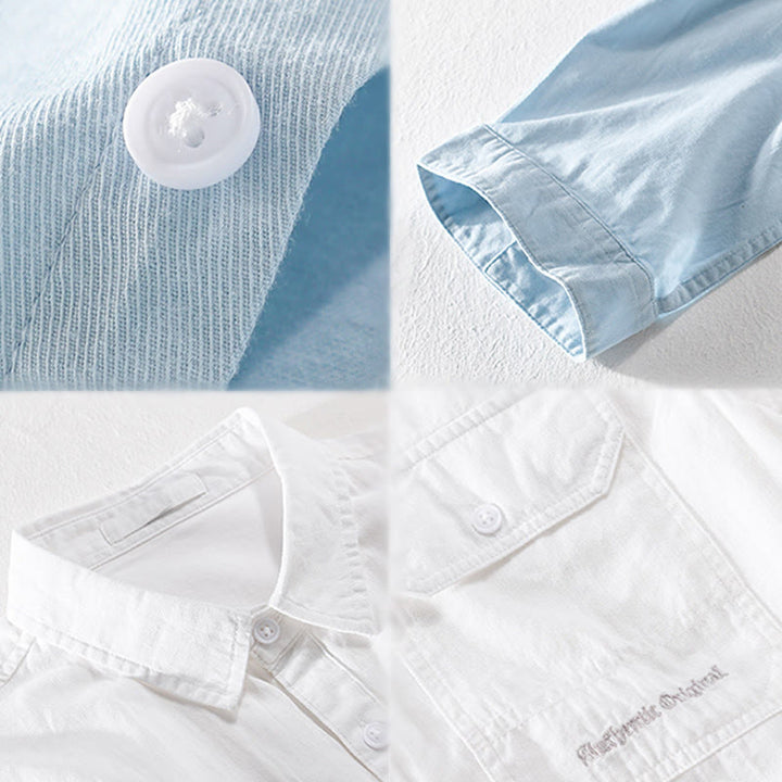 Buddha Stones Chemise d'été pour homme en coton à manches courtes, boutons et deux poches décoratives. - image 19