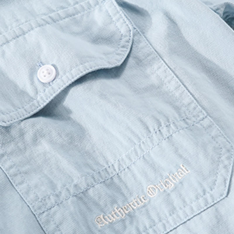 Buddha Stones Chemise d'été pour homme en coton à manches courtes, boutons et deux poches décoratives. - image 3