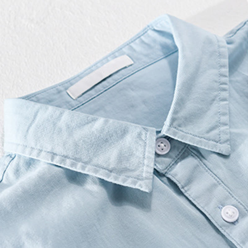 Buddha Stones Chemise d'été pour homme en coton à manches courtes, boutons et deux poches décoratives. - image 2