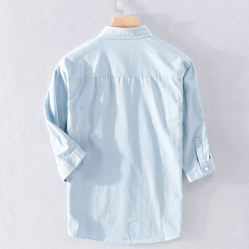 Buddha Stones Chemise d'été pour homme en coton à manches courtes, boutons et deux poches décoratives. - image 1