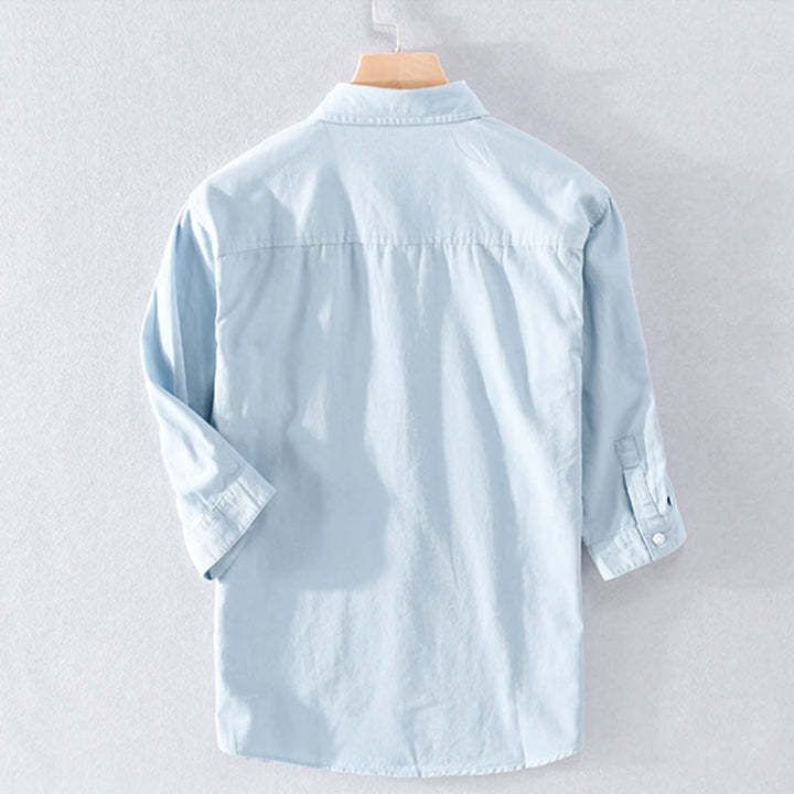 Buddha Stones Chemise d'été pour homme en coton à manches courtes, boutons et deux poches décoratives. - image 1