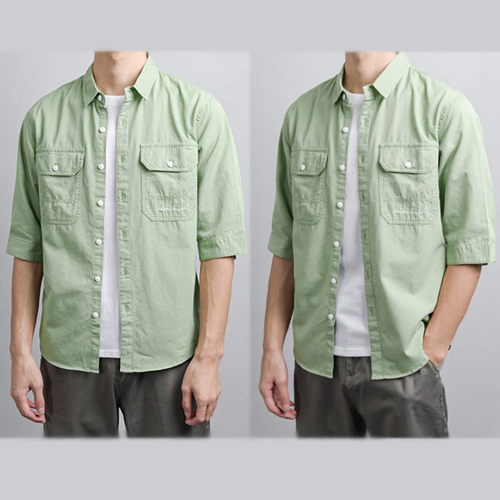 Buddha Stones Chemise d'été pour homme en coton à manches courtes, boutons et deux poches décoratives. - image 9