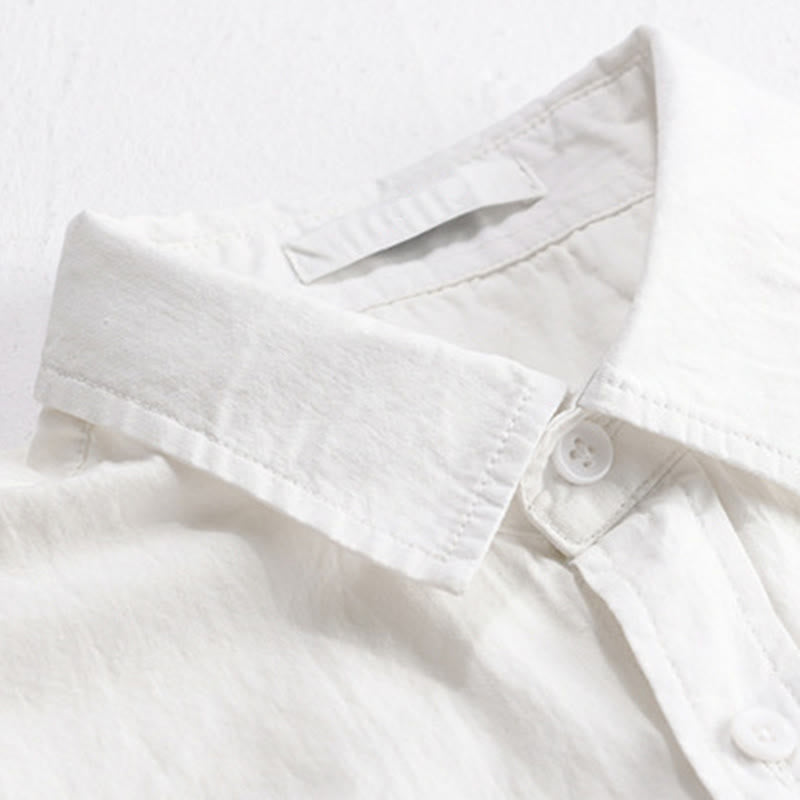 Buddha Stones Chemise d'été à manches courtes en coton pour homme, avec boutons, broderie d'oiseau et poche décorative. - image 4