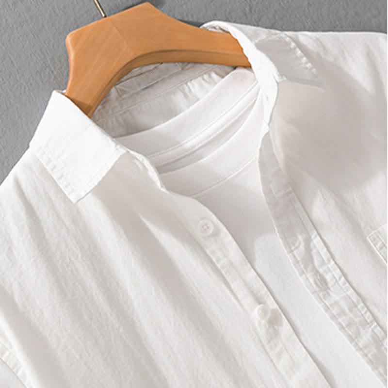 Buddha Stones Chemise d'été à manches courtes en coton pour homme, avec boutons, broderie d'oiseau et poche décorative. - image 3