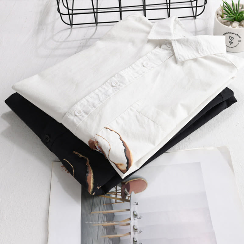 Buddha Stones Chemise d'été à manches courtes en coton pour homme, avec boutons, broderie d'oiseau et poche décorative. - image 14