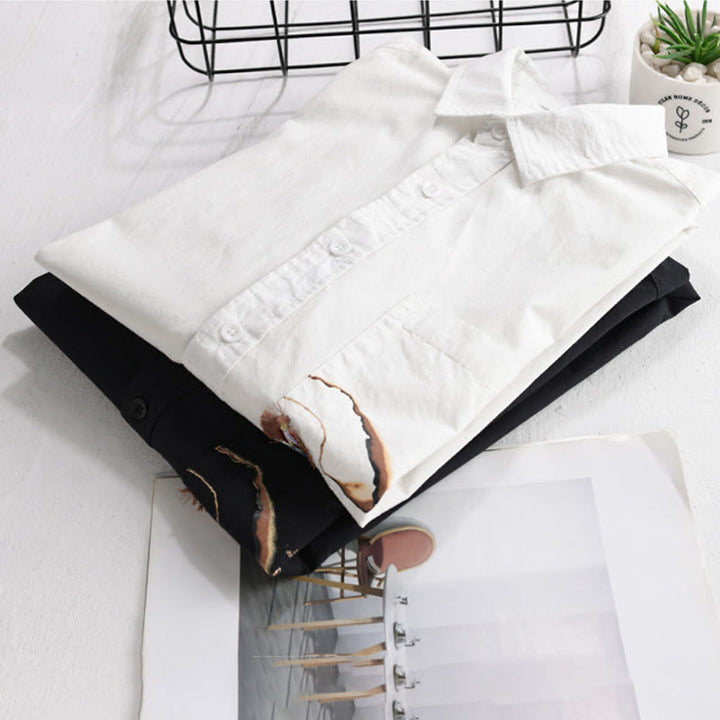 Buddha Stones Chemise d'été à manches courtes en coton pour homme, avec boutons, broderie d'oiseau et poche décorative. - image 14