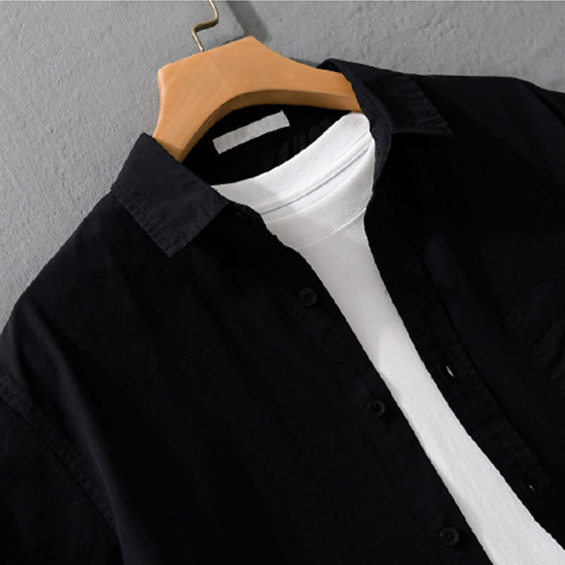 Buddha Stones Chemise d'été à manches courtes en coton pour homme, avec boutons, broderie d'oiseau et poche décorative. - image 11