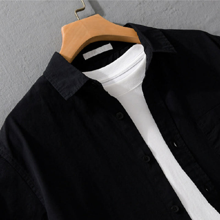 Buddha Stones Chemise d'été à manches courtes en coton pour homme, avec boutons, broderie d'oiseau et poche décorative. - image 11