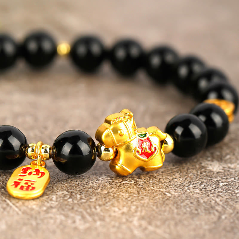 Buddha Stones Bracelet de force en obsidienne noire de l'année du Cheval - image 9