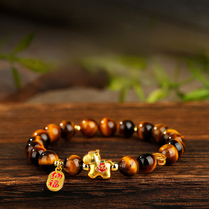Buddha Stones Bracelet Courage Œil de Tigre Année du Cheval - Œil de tigre (Tour de poignet : 17 cm) - 10 mm - image 0