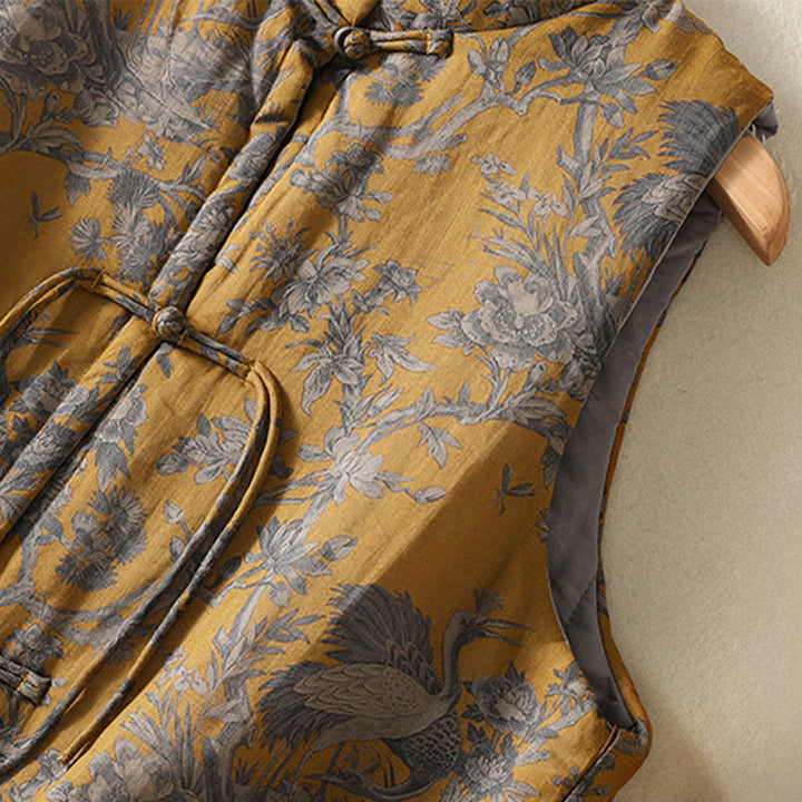 Buddha Stones Gilet sans manches en coton pour femme, motif branches de grues et boutons grenouille - image 7