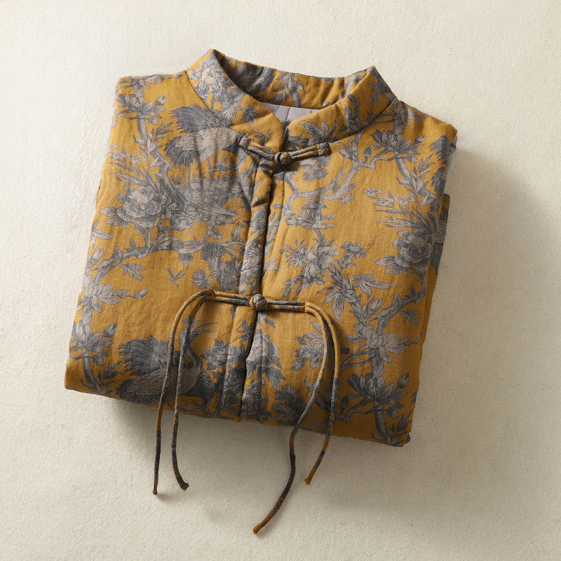 Buddha Stones Gilet sans manches en coton pour femme, motif branches de grues et boutons grenouille - image 2