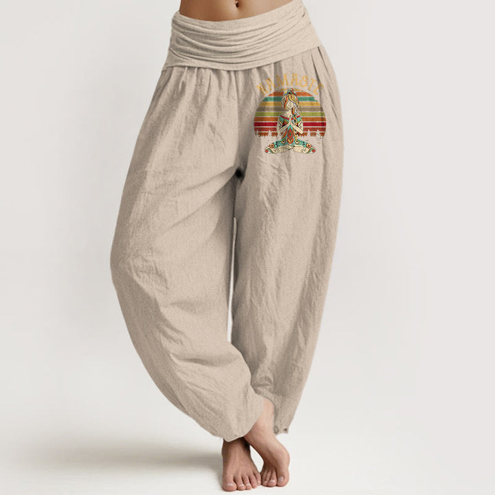 Buddha Stones Pantalon harem en pur coton à rayures colorées et motif lotus de méditation Namaste pour femme - Tanné - US16，UK/AU20，EU48 (3XL) - image 11