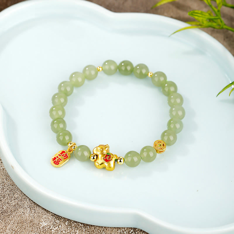 Buddha Stones Bracelet d'abondance en jade Hetian, année du Cheval - image 1