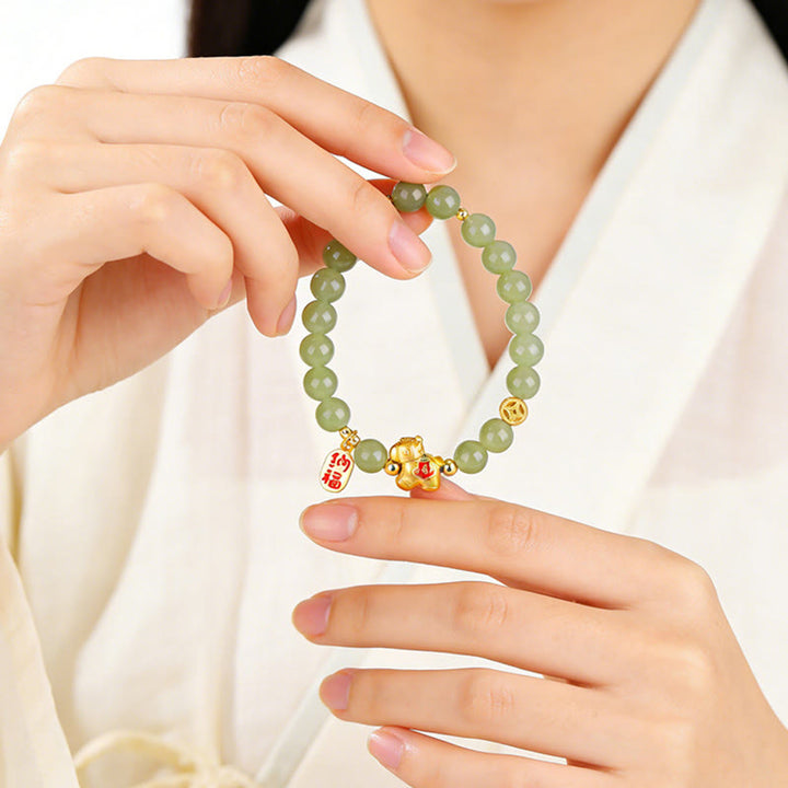 Buddha Stones Bracelet d'abondance en jade Hetian, année du Cheval - image 3
