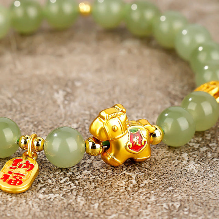 Buddha Stones Bracelet d'abondance en jade Hetian, année du Cheval - image 10