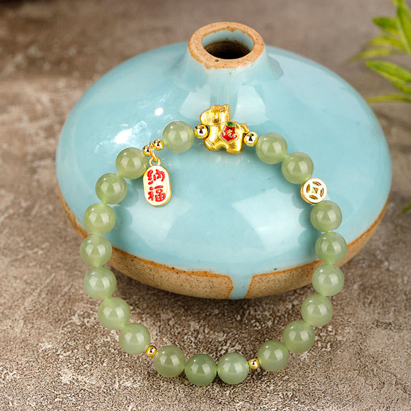 Buddha Stones Bracelet d'abondance en jade Hetian, année du Cheval - image 2