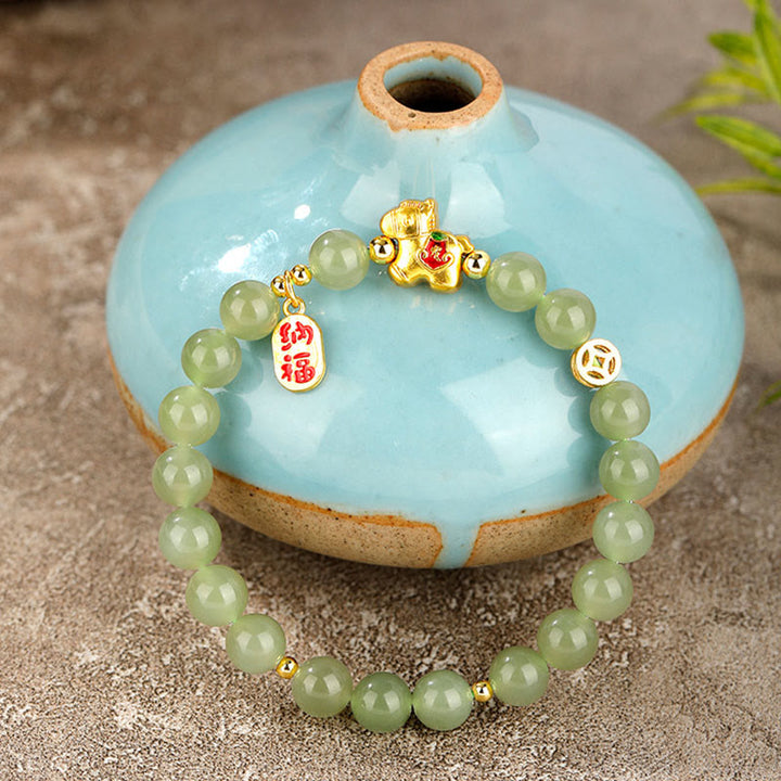 Buddha Stones Bracelet d'abondance en jade Hetian, année du Cheval - image 2