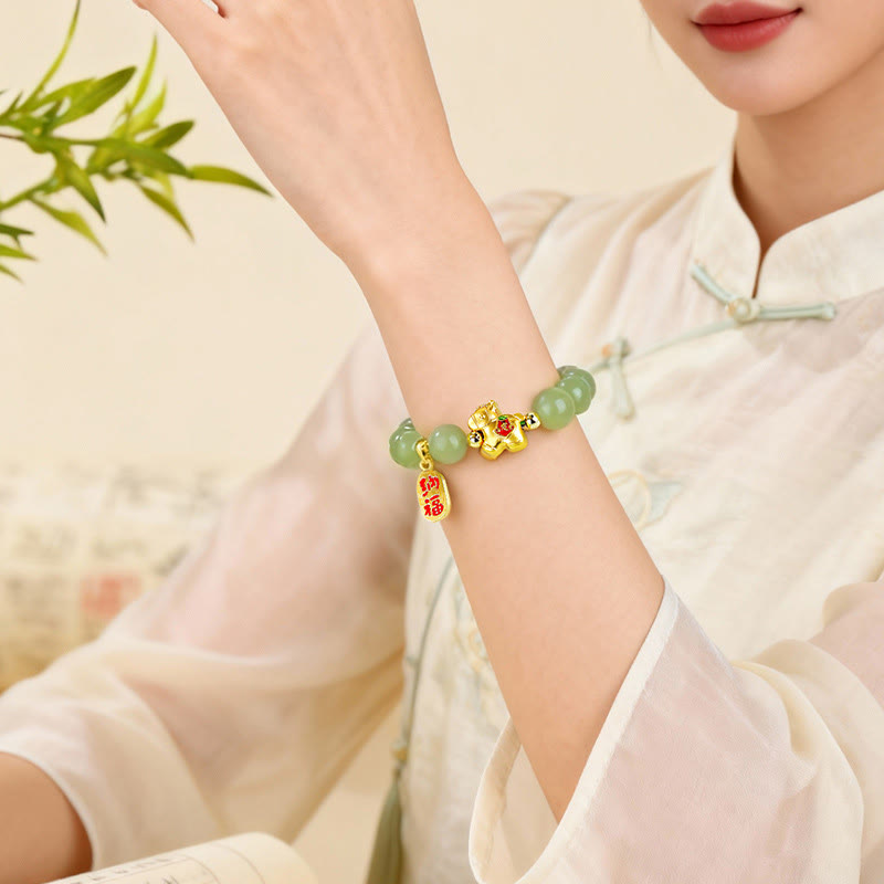 Buddha Stones Bracelet d'abondance en jade Hetian, année du Cheval - image 4
