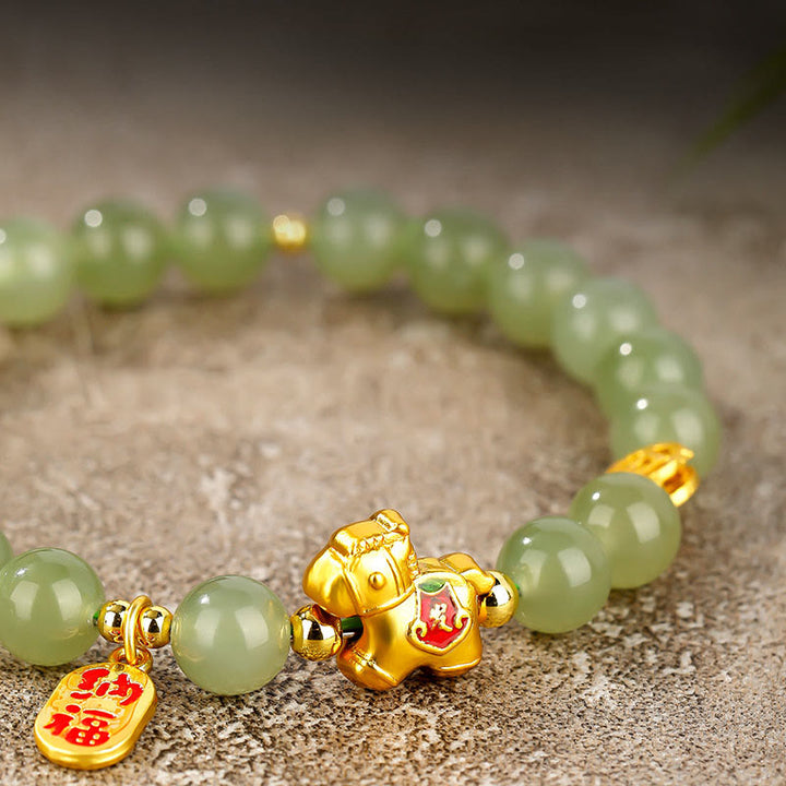 Buddha Stones Bracelet d'abondance en jade Hetian, année du Cheval - image 9
