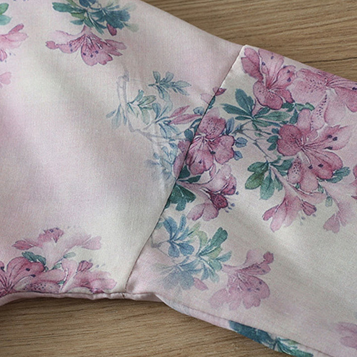 Buddha Stones Chemise en coton à manches longues pour femme, imprimé floral violet et feuilles vertes automnales, col montant à boutons brandebourg - image 8