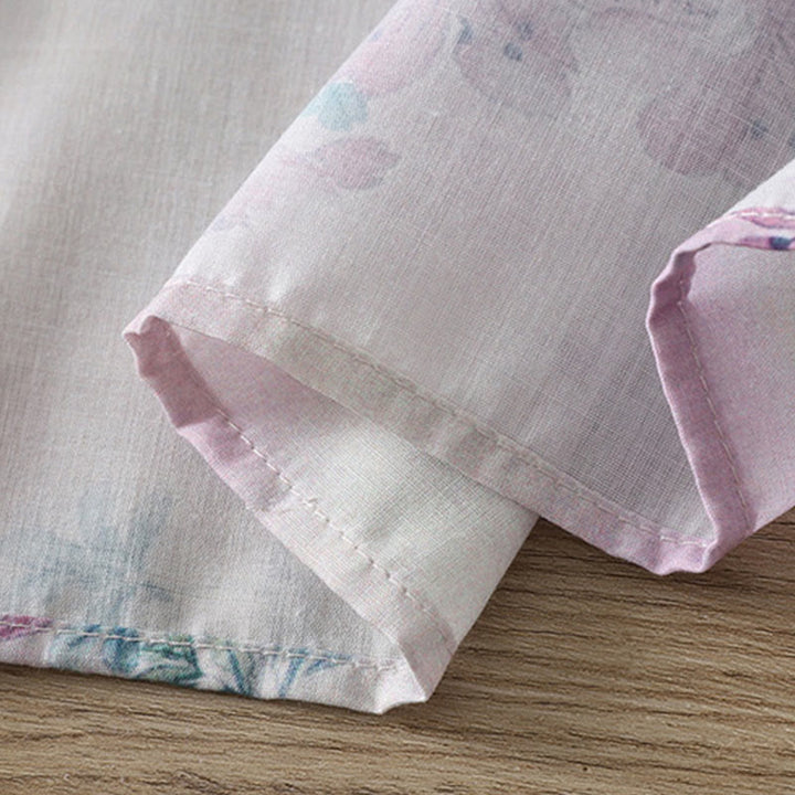 Buddha Stones Chemise en coton à manches longues pour femme, imprimé floral violet et feuilles vertes automnales, col montant à boutons brandebourg - image 10