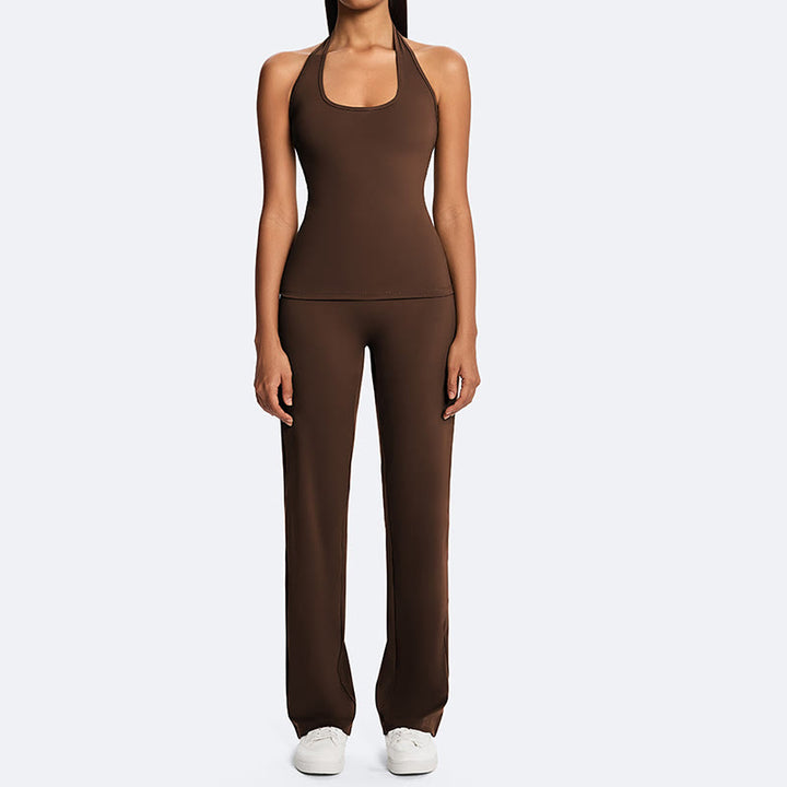 Buddha Stones Haut court uni dos nu sans manches et pantalon droit pour le sport, le fitness et le yoga - image 6