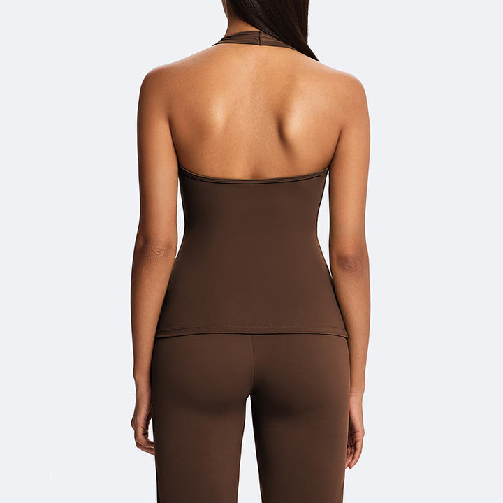 Buddha Stones Haut court uni dos nu sans manches et pantalon droit pour le sport, le fitness et le yoga - image 2