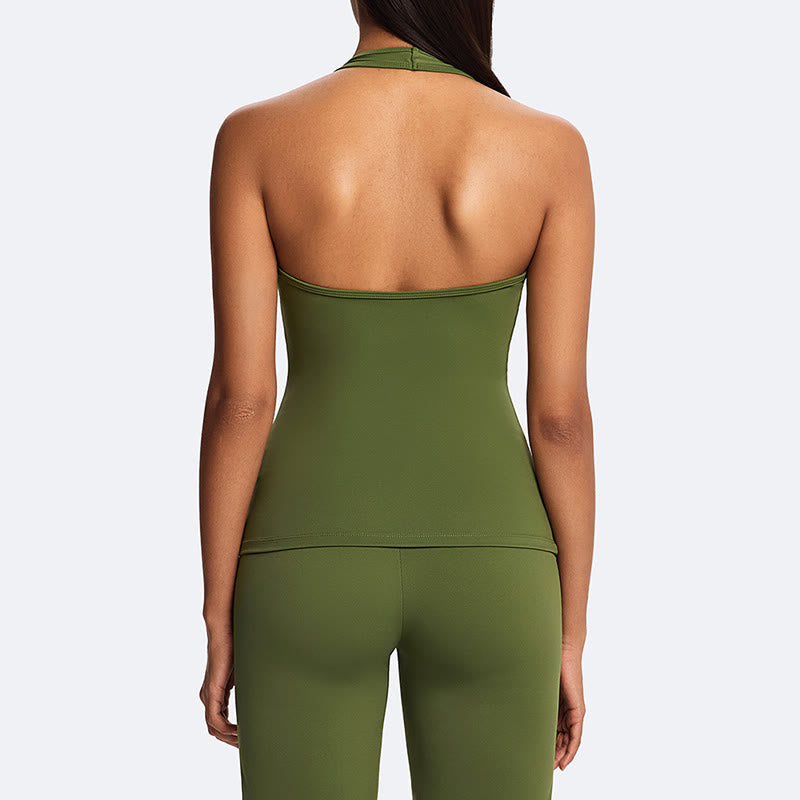 Buddha Stones Haut court uni dos nu sans manches et pantalon droit pour le sport, le fitness et le yoga - image 9