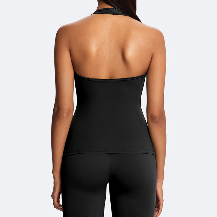 Buddha Stones Haut court uni dos nu sans manches et pantalon droit pour le sport, le fitness et le yoga - image 22