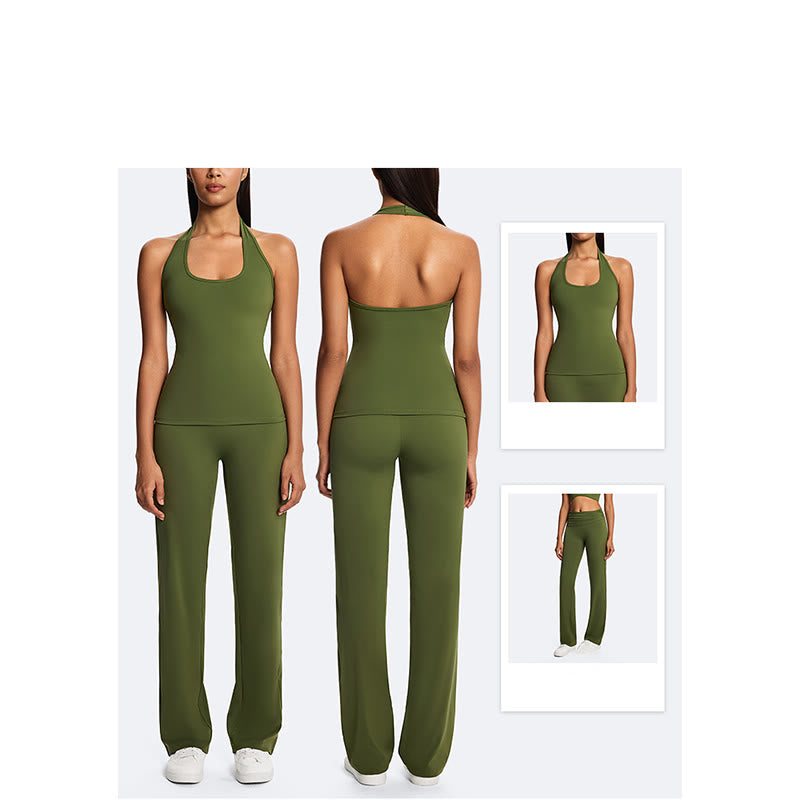 Buddha Stones Haut court uni dos nu sans manches et pantalon droit pour le sport, le fitness et le yoga - image 19