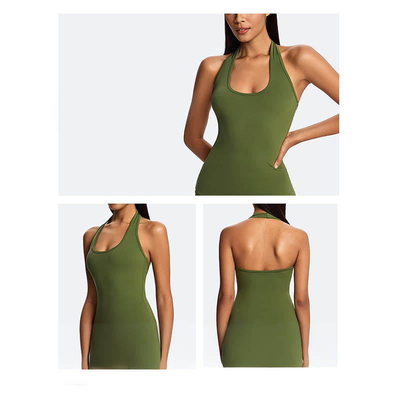 Buddha Stones Haut court uni dos nu sans manches et pantalon droit pour le sport, le fitness et le yoga - image 18