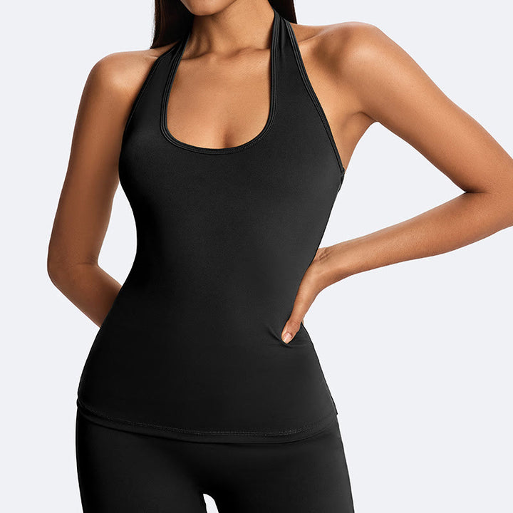 Buddha Stones Haut court uni dos nu sans manches et pantalon droit pour le sport, le fitness et le yoga - Noir (Haut seulement) - US14，UK/AU18，EU46 (2XL) - image 20