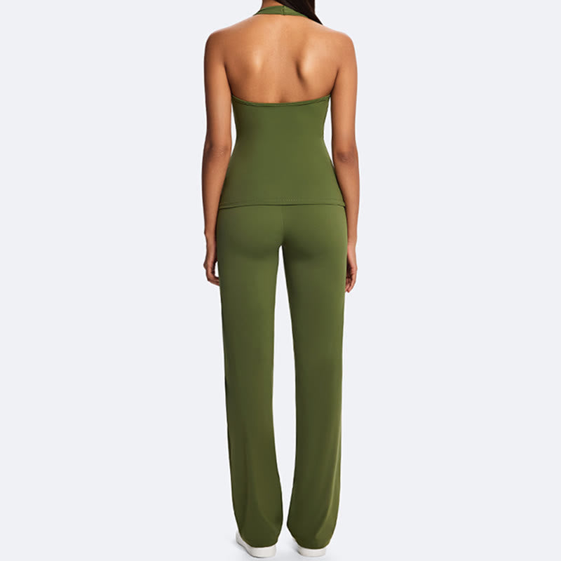 Buddha Stones Haut court uni dos nu sans manches et pantalon droit pour le sport, le fitness et le yoga - image 16
