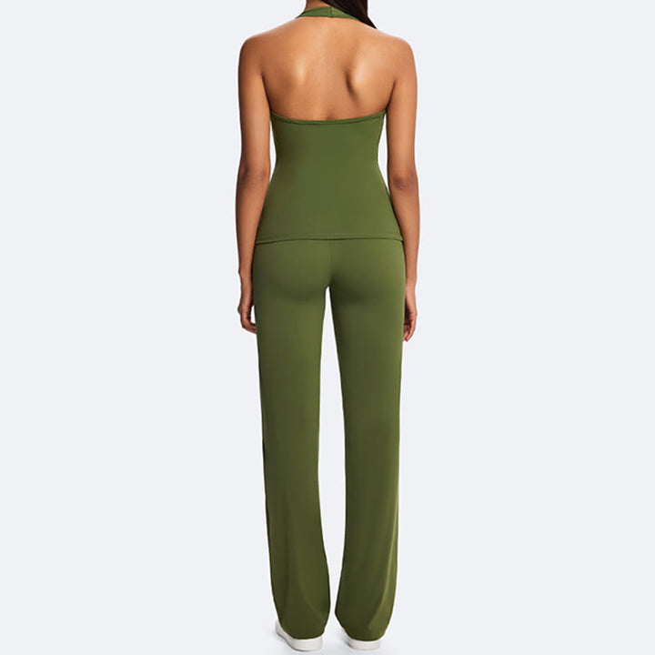 Buddha Stones Haut court uni dos nu sans manches et pantalon droit pour le sport, le fitness et le yoga - image 16