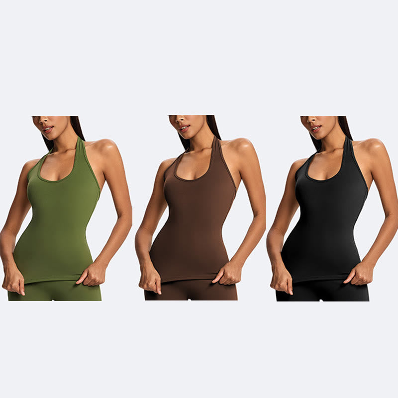 Buddha Stones Haut court uni dos nu sans manches et pantalon droit pour le sport, le fitness et le yoga - image 27