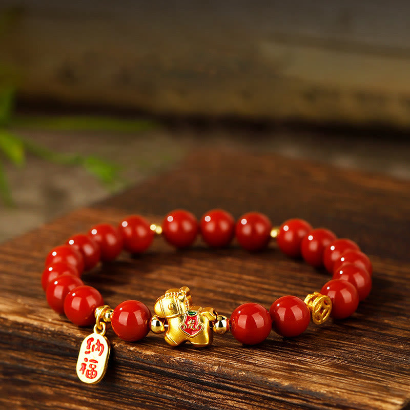 Buddha Stones Bracelet de succès en agate rouge du Sud pour l'année du Cheval - Agate rouge du Sud (Tour de poignet : 17 cm) - 10 mm - image 0
