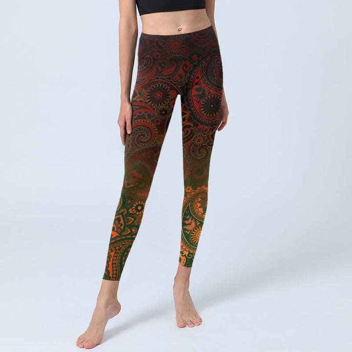 Buddha Stones Leggings de sport imprimé cachemire et fleurs de cajou, pantalon de yoga pour femme - image 5
